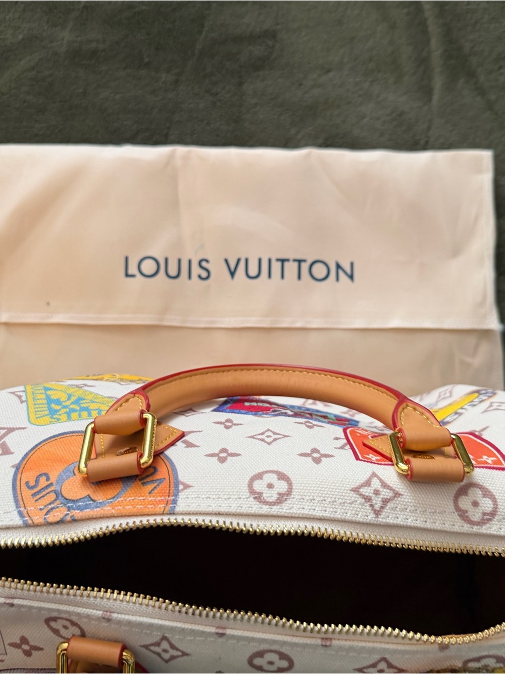 Louis Vuitton Multicolor Canvas Satchel with Blue and Tan Accents - Picture 2 of 9